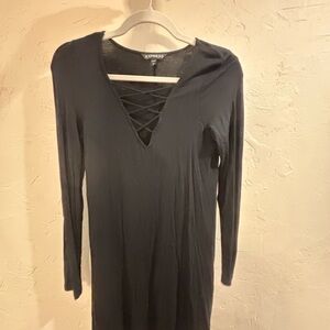 Express Charcoal Long Sleeve Dress with Crisscross Neckline